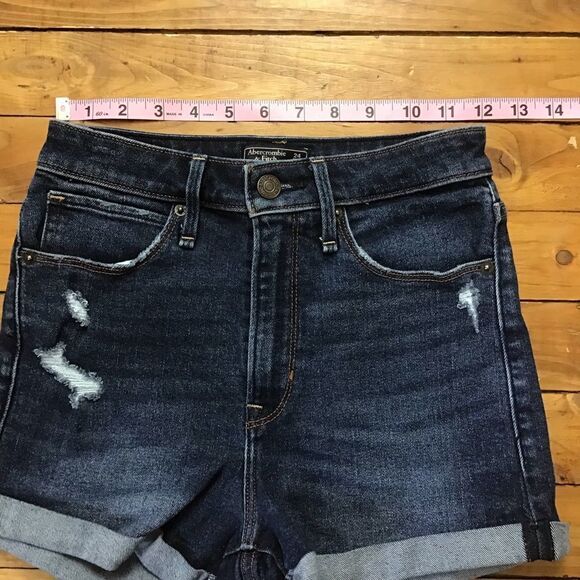 Abercrombie &Fitch distressed jeans shorts Simone high rise 24 high waist waiste - Picture 6 of 9